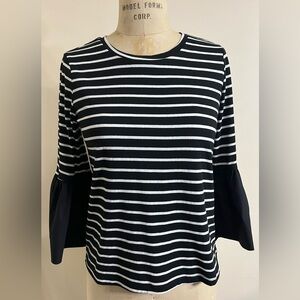 Anthropologie Black/White Striped Bell Sleeve Top Size Small